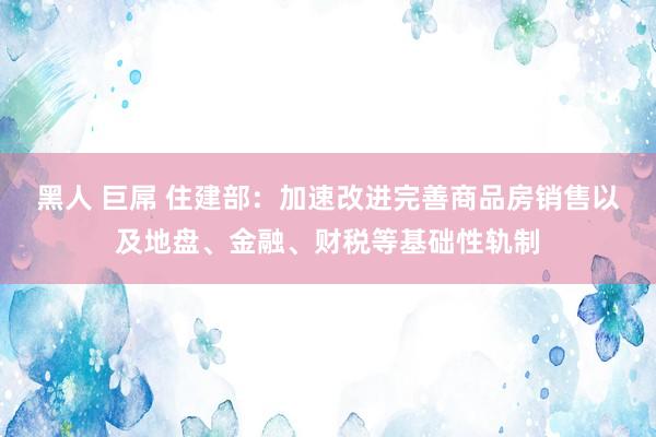 黑人 巨屌 住建部：加速改进完善商品房销售以及地盘、金融、财税等基础性轨制